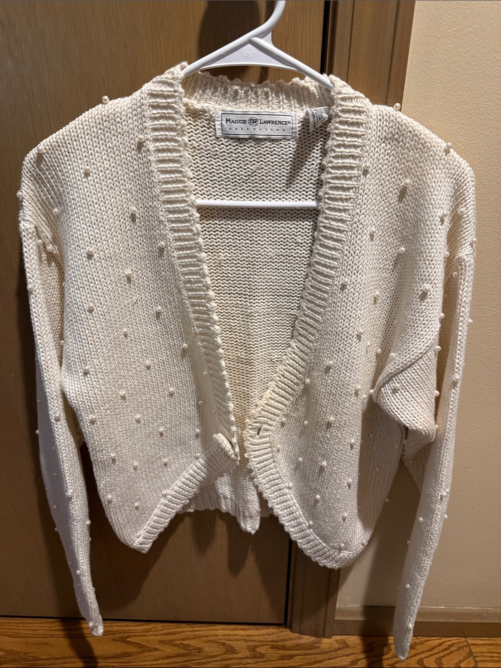 Maggie Lawrence Cream Pearl-Accent Open Cardigan